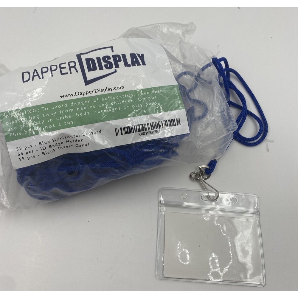 Vertical ID Badge Holder W/Blue Lanyards & Blank Insert Cards - 25 sets total